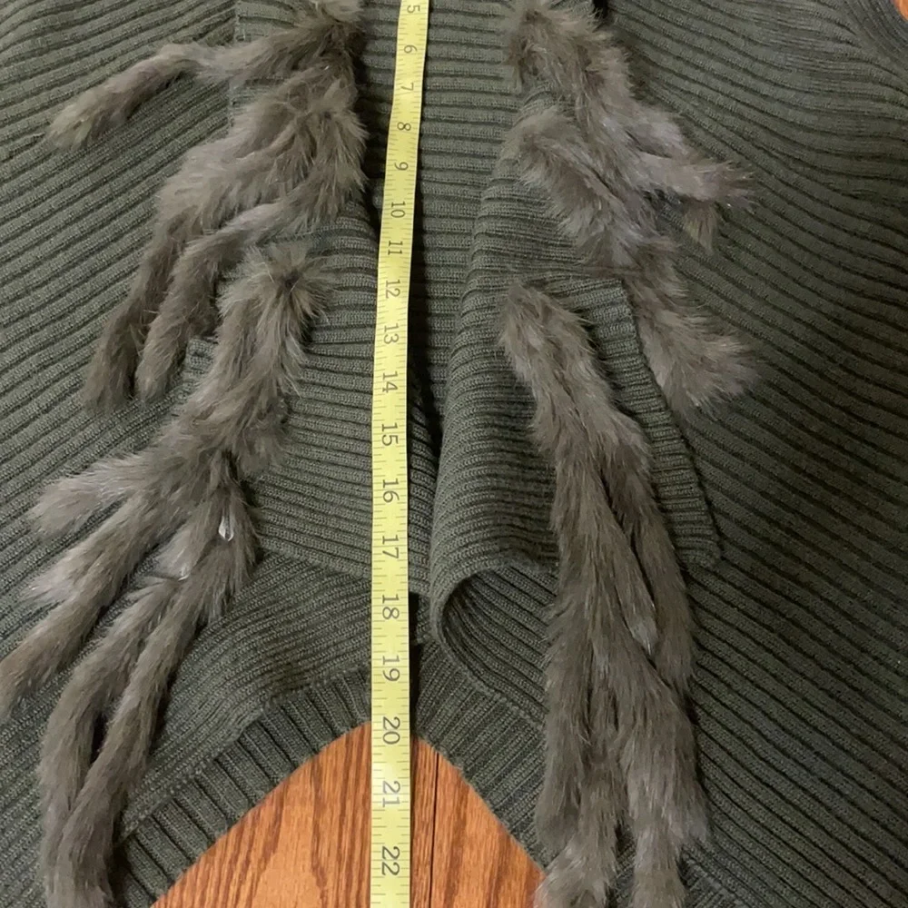 São Paulo green wool cardigan sweater with cascade rabbit fur open front Large